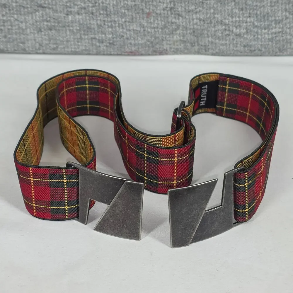 TRUTH PLAID STRETCH BELT – RED TARTAN – UNISEX – INTERLOCKING BUCKLE – 23–39